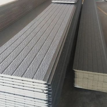 Movable PU board sandwich wall panel in gray brick design.