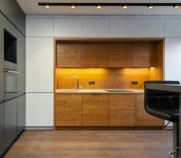 Wood cabinet in wood accent design.
