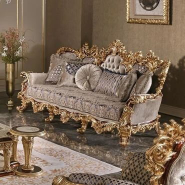 Antique European style classic leather sofa with touch of gold.