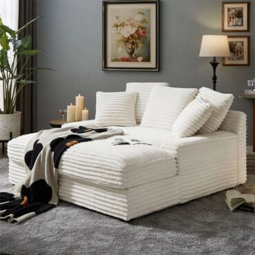 White color upholstery sleeper sofa.