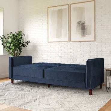 Modern luxury minimalist folding sofa bed velvet in blue.