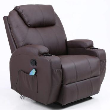 Remote control massage recliner single sofa in synthetic leather.