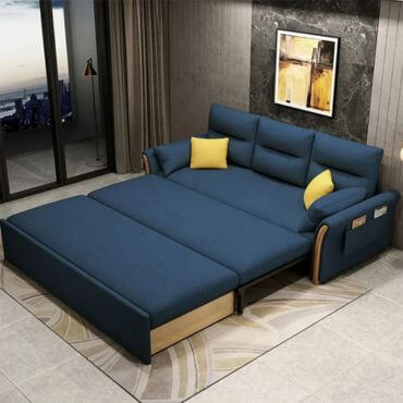Dark blue modern sleeping sofa.